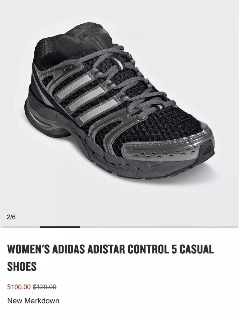 Adidas Adistar Control 5 Women's Athletic Shoes Black & Gray US 7.5 NWT
